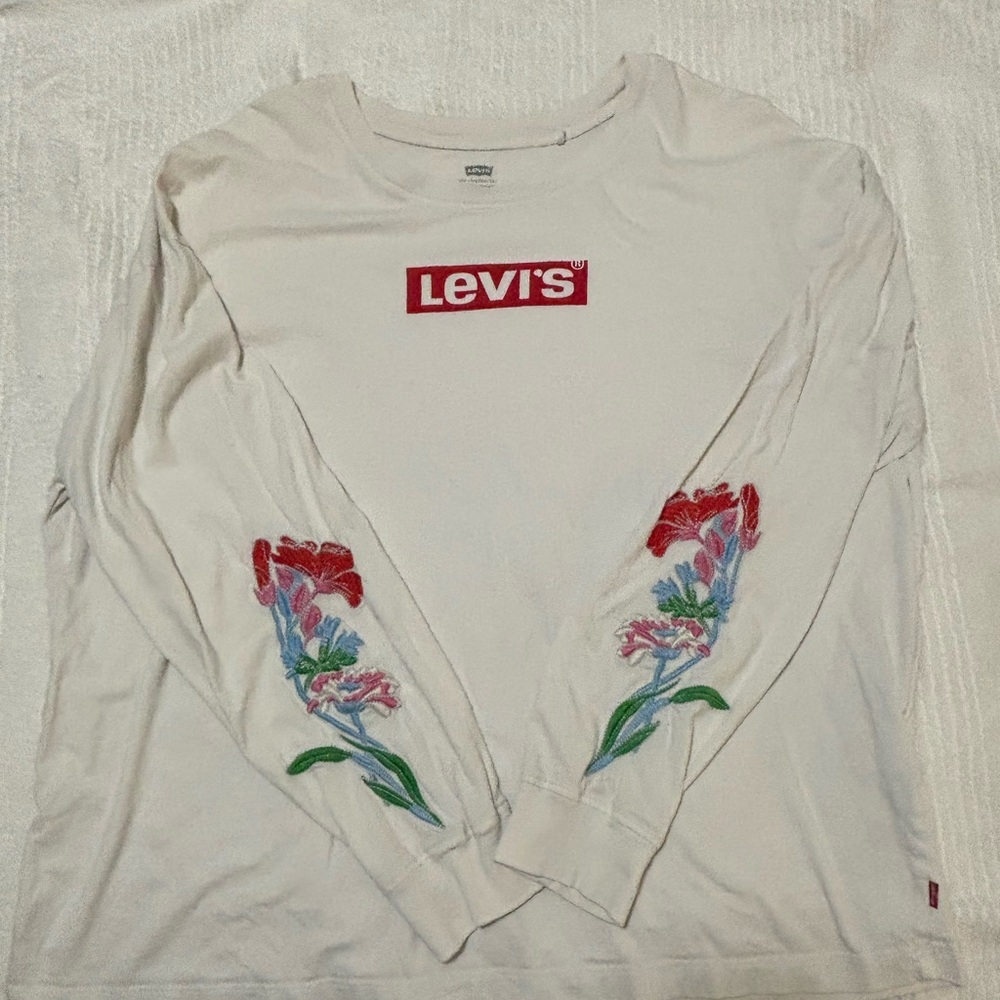 Levi's White Long Sleeve with Red Floral Embroidery
